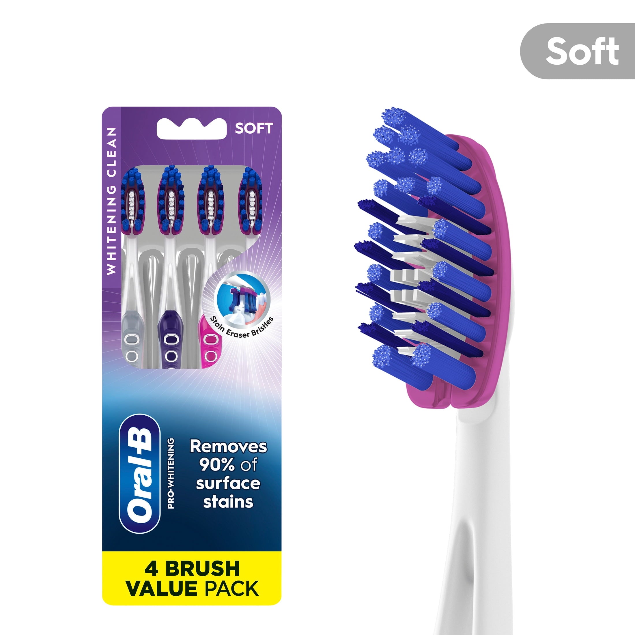 Toothbrush, Pro Whitening Toothbrushes, Soft, 4 Count