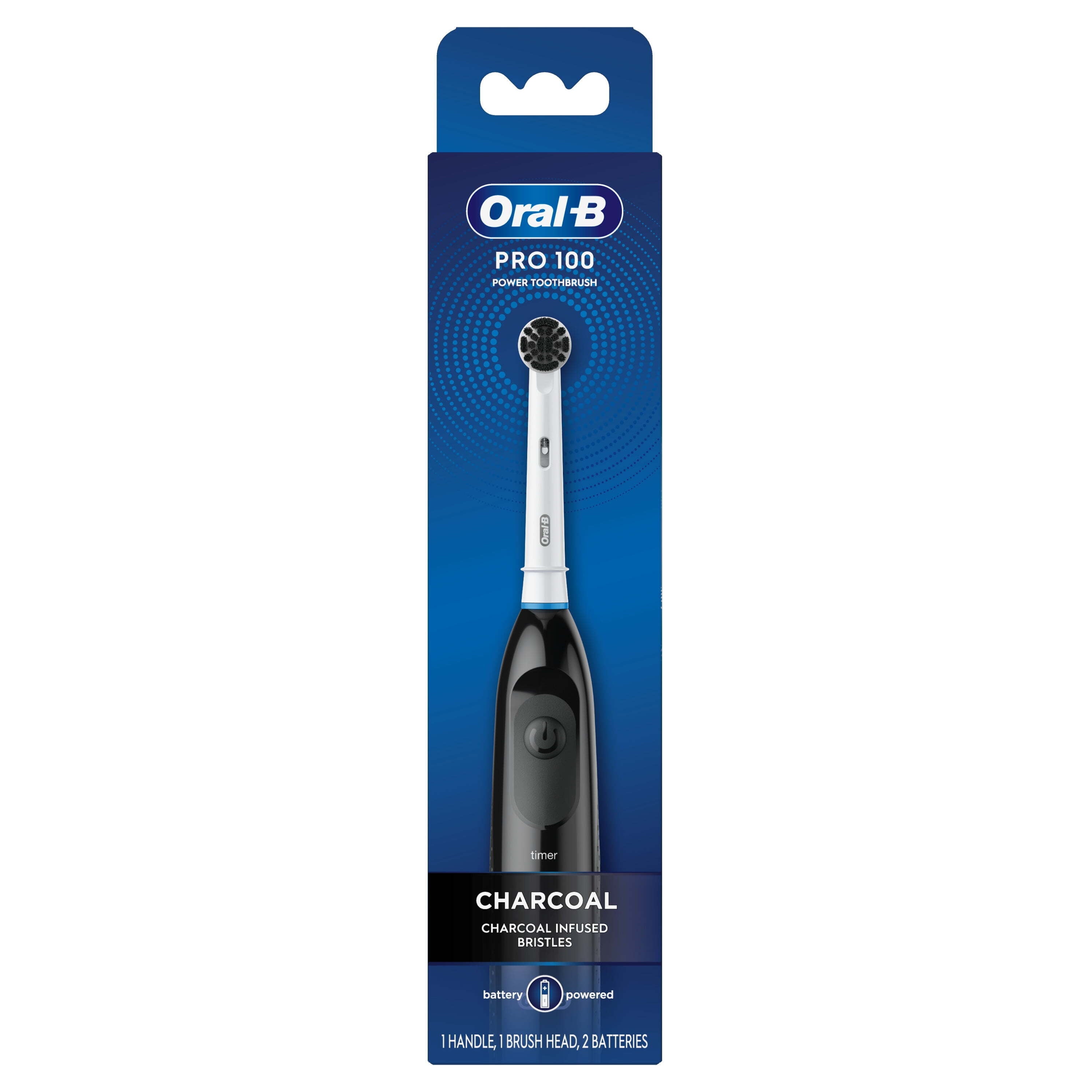 Clinical Charcoal Battery Electric Toothbrush, Black, for and Children 3+