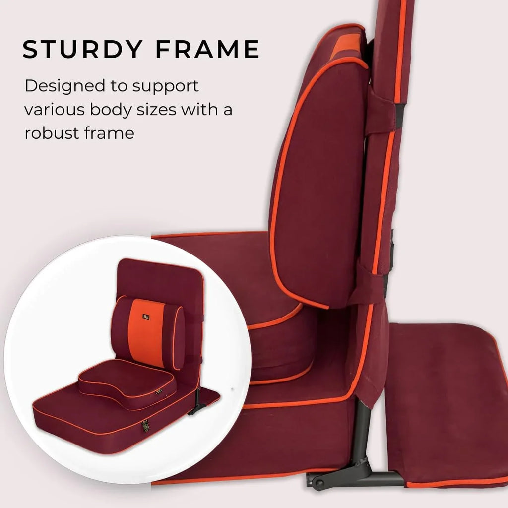 Ground chair, with backrest support | Adult yoga chair | Portable folding chair | Yoga chair with cushion and meditation pad | Black | 24x22 inches