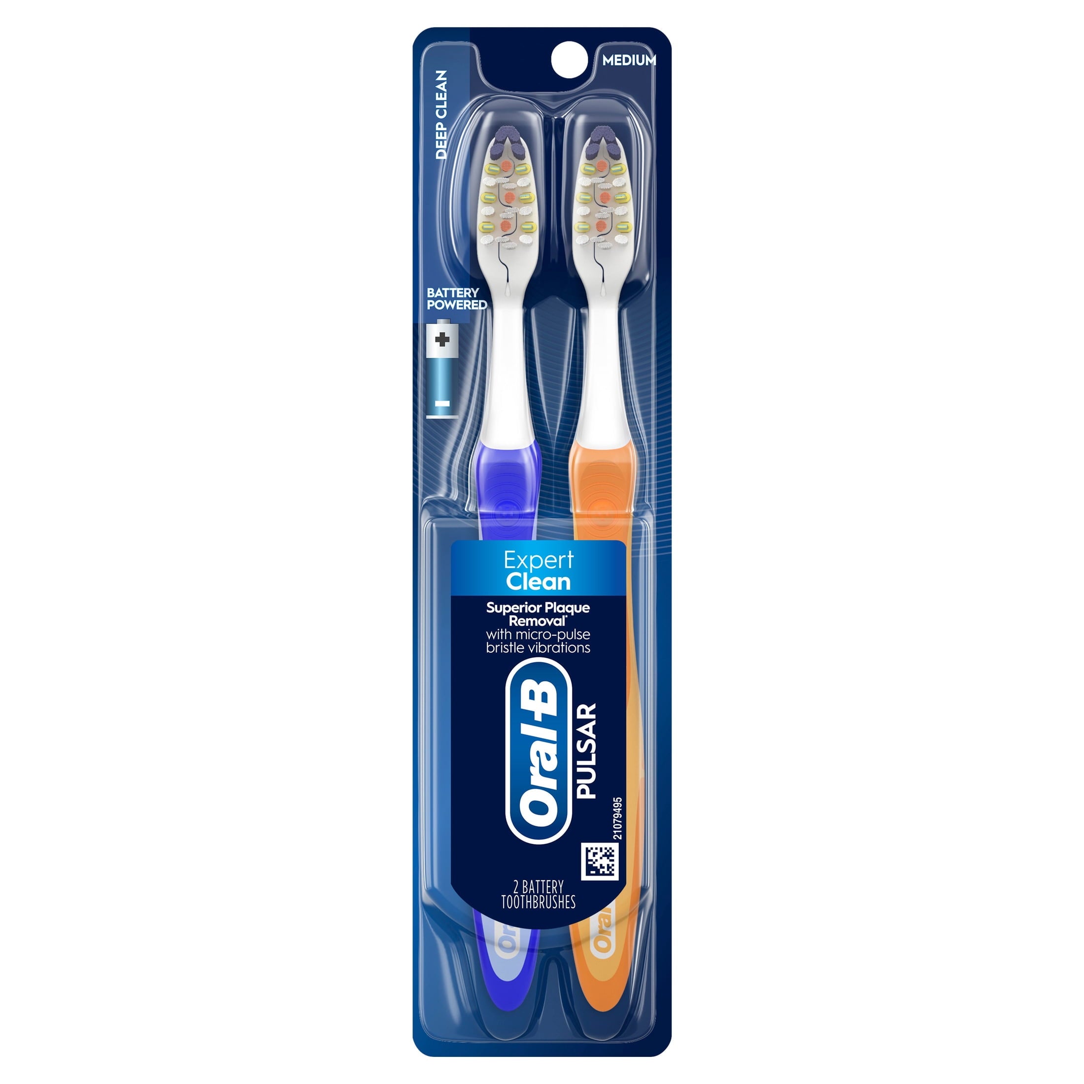 Toothbrush Pack, Expert Clean Pulsar Battery Powered Toothbrush, Medium, 2 Count