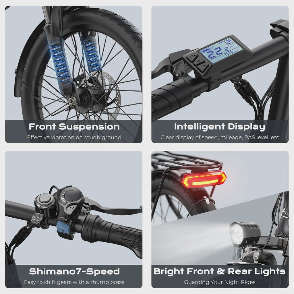 AIRWEST 20 in Foldable Electric Bike for Adults, Compact Commuter eBike with 500W Motor 750W Peak, Removable 48V 7.8Ah Battery, 50 Miles PAS...