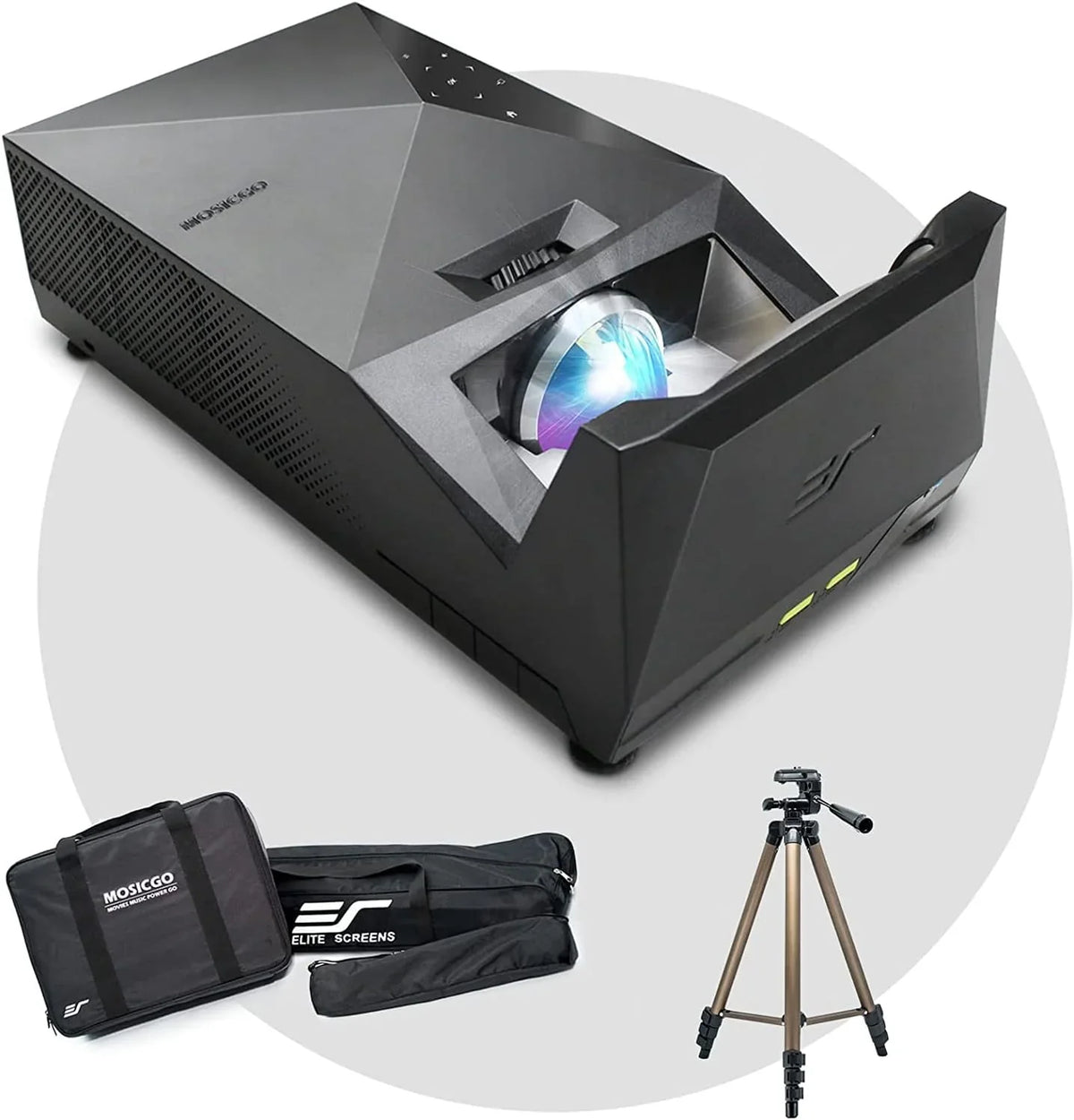 Projector ultra-short focal length portable outdoor family courtyard movie night projector, waterproof projector, 1080p resolution, 1500 lumens, supports Bluetooth and built-in battery, compatible with iOS TV platform