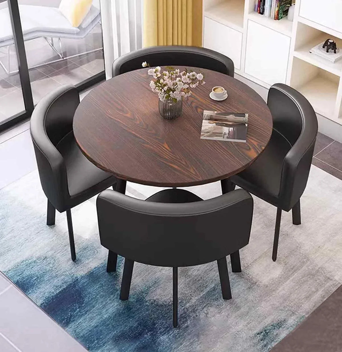 A 4-person conference table and chair set, office reception room club table and chair combination, suitable for living room / central area / farmhouse / home office, medieval style table and chair set