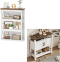 Farmhouse Sofa Table with Power Outlet-4-Tier Bookcase, 42.9" Floor Standing Organizer Shelf