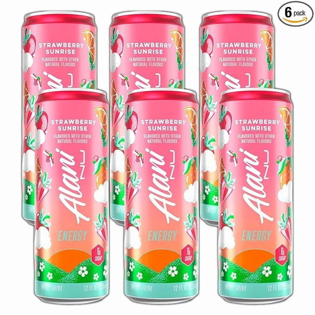 New  Energy Drinks Strawberry Sunrise Low - Calorie, Zero Suger, Energy Boost Drinks 12 oz (6 Pack)