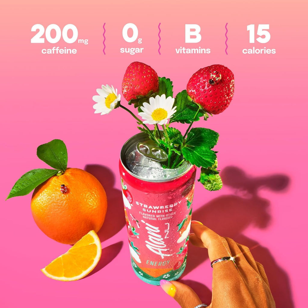 New  Energy Drinks Strawberry Sunrise Low - Calorie, Zero Suger, Energy Boost Drinks 12 oz (6 Pack)