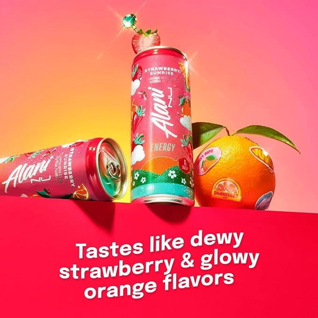 New  Energy Drinks Strawberry Sunrise Low - Calorie, Zero Suger, Energy Boost Drinks 12 oz (6 Pack)