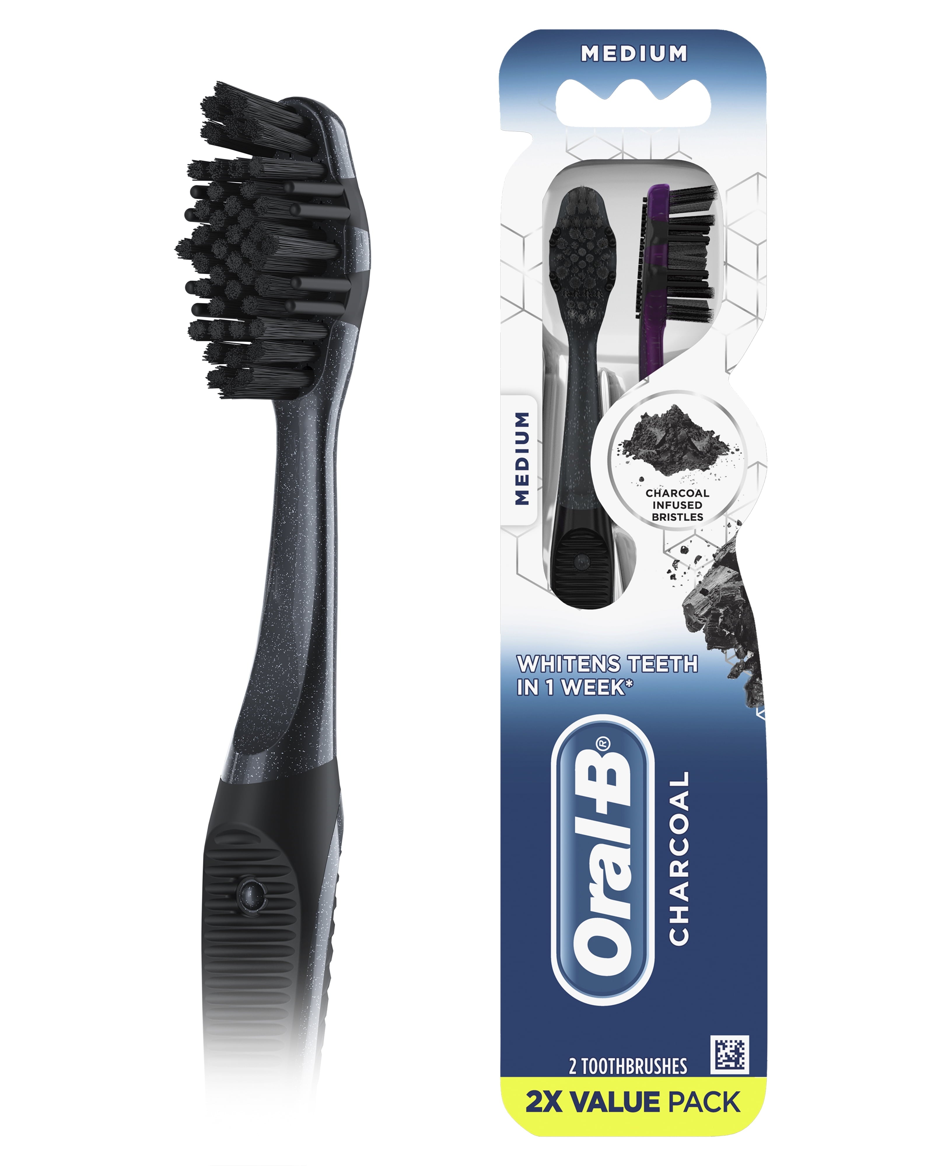 Charcoal Manual Toothbrush, Medium, 2 Count, for &amp; Children 3+