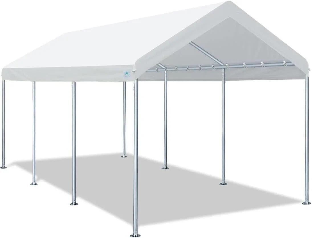 10x20 ft Heavy Duty Carport Potable Car Canopy Garage Party Tent Boat Shelter, Adjustable Height from 9.5 ft to 11 ft, Beige