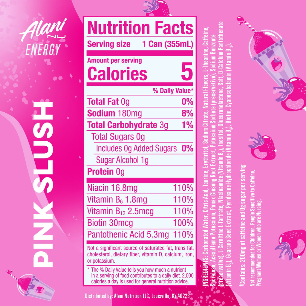 Sugar Free Energy Drink, Pink Slush 12oz Can (6 Pack)