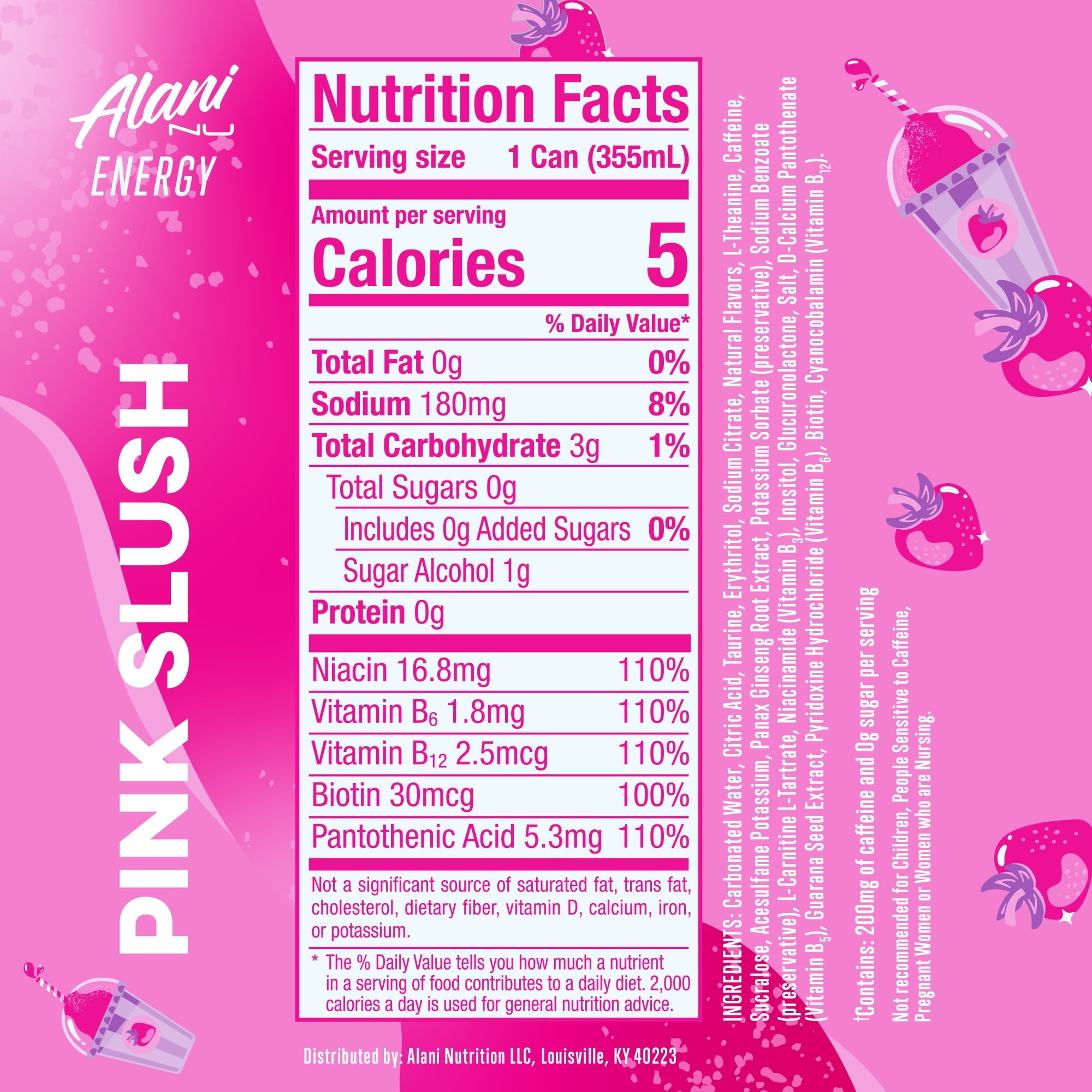 Sugar Free Energy Drink, Pink Slush 12oz Can (6 Pack)