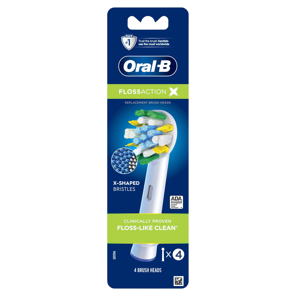 ‑B Toothbrush Heads, FlossActionX Electric Toothbrush Replacement Heads with X‑Filament, 4 Count