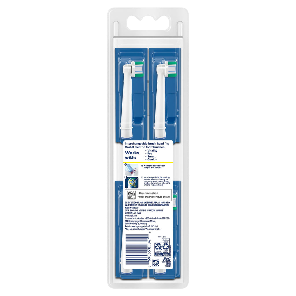 ‑B Toothbrush Heads, FlossActionX Electric Toothbrush Replacement Heads with X‑Filament, 4 Count