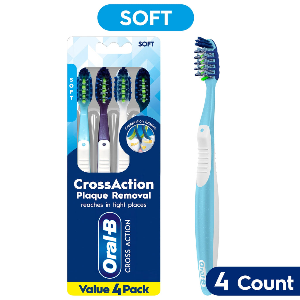 Toothbrush Pack, Pro-Clean CrossAction Plaque Removal Manual Toothbrush, Soft Bristles, 4 Count