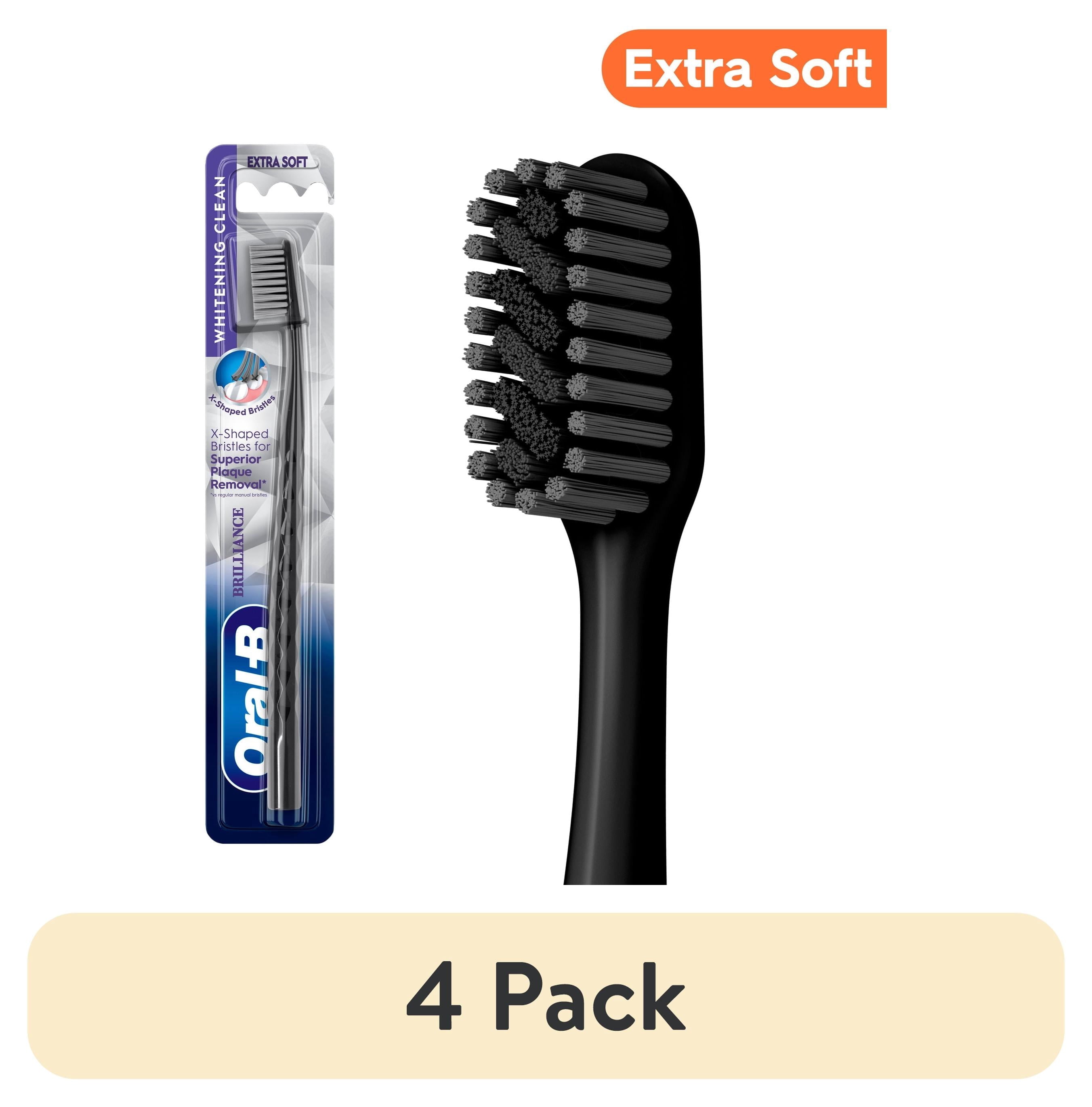 (4 pack)  Toothbrush Pro Whitening Brilliance, Extra Soft, Black, 1 Count