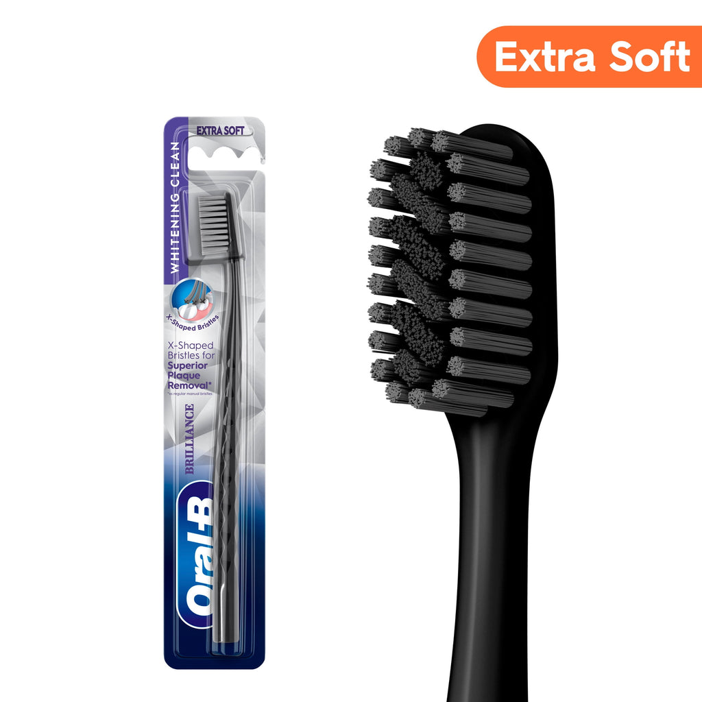 (4 pack)  Toothbrush Pro Whitening Brilliance, Extra Soft, Black, 1 Count