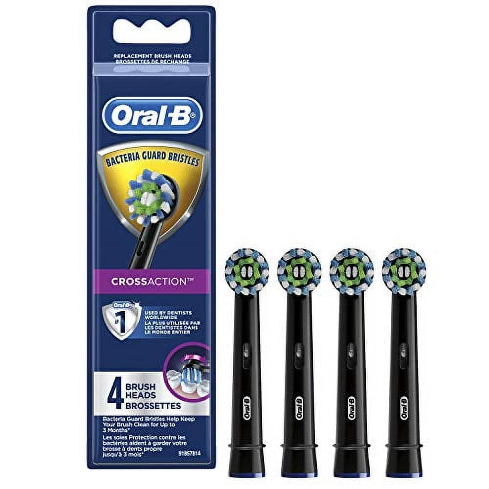 Crossaction Electric Toothbrush Replacement Brush Head Refills, Black, 4 Count