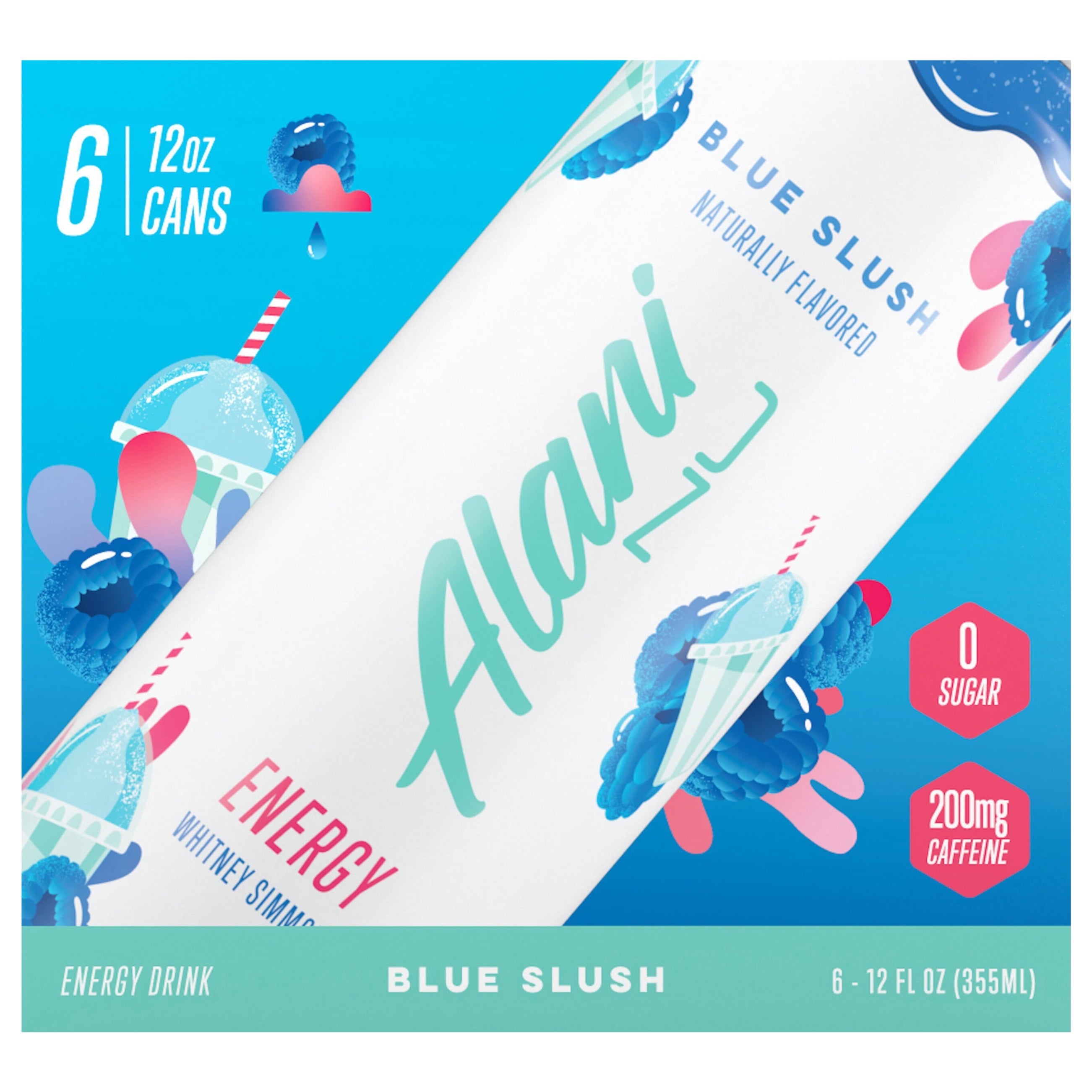 Sugar Free Energy Drink, Blue Slush, 12 fl oz, 6 pack, Cans, 200mg Caffeine
