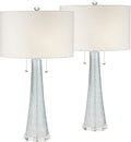 Modern desk lamp, 28.5 inches high, 2 sets. Features a sky-blue textured glass lampshade and a white cylindrical lampshade with a vortex pattern. Suitable for living room, bedroom, bedside table, night light, office, and home use.