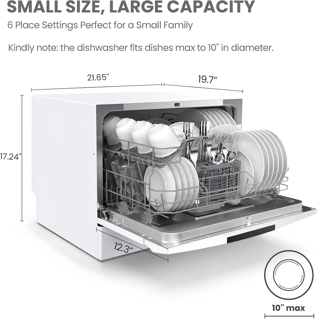 Countertop Dishwasher, Energy Star Portable Dishwasher, 6 Place Settings & 8 Washing Programs, Speed, Baby-Care, ECO& Glass, Dish Washer for Dorm, RV& Apartment, Black