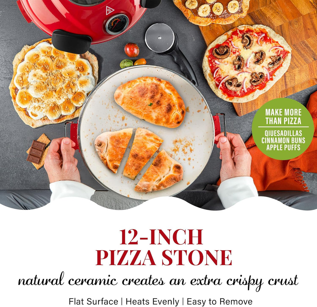 Pizza oven, with pizza cutter and dough roller, 12-inch portable indoor electric oven, 12-inch indoor pizza oven