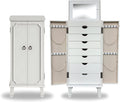 Hives and Honey Cabby Standing Jewelry Armoire – Fully Locking Wood Jewelry Storage with Mirror, 7 Drawers, Necklace Hooks, and Anti-Tarnish Lining — Turquoise