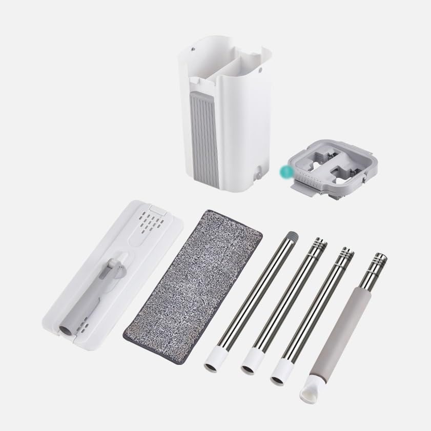 A handless flat mop set, suitable for household cleaning, with a mop bucket that can be used for both dry and wet cleaning.
