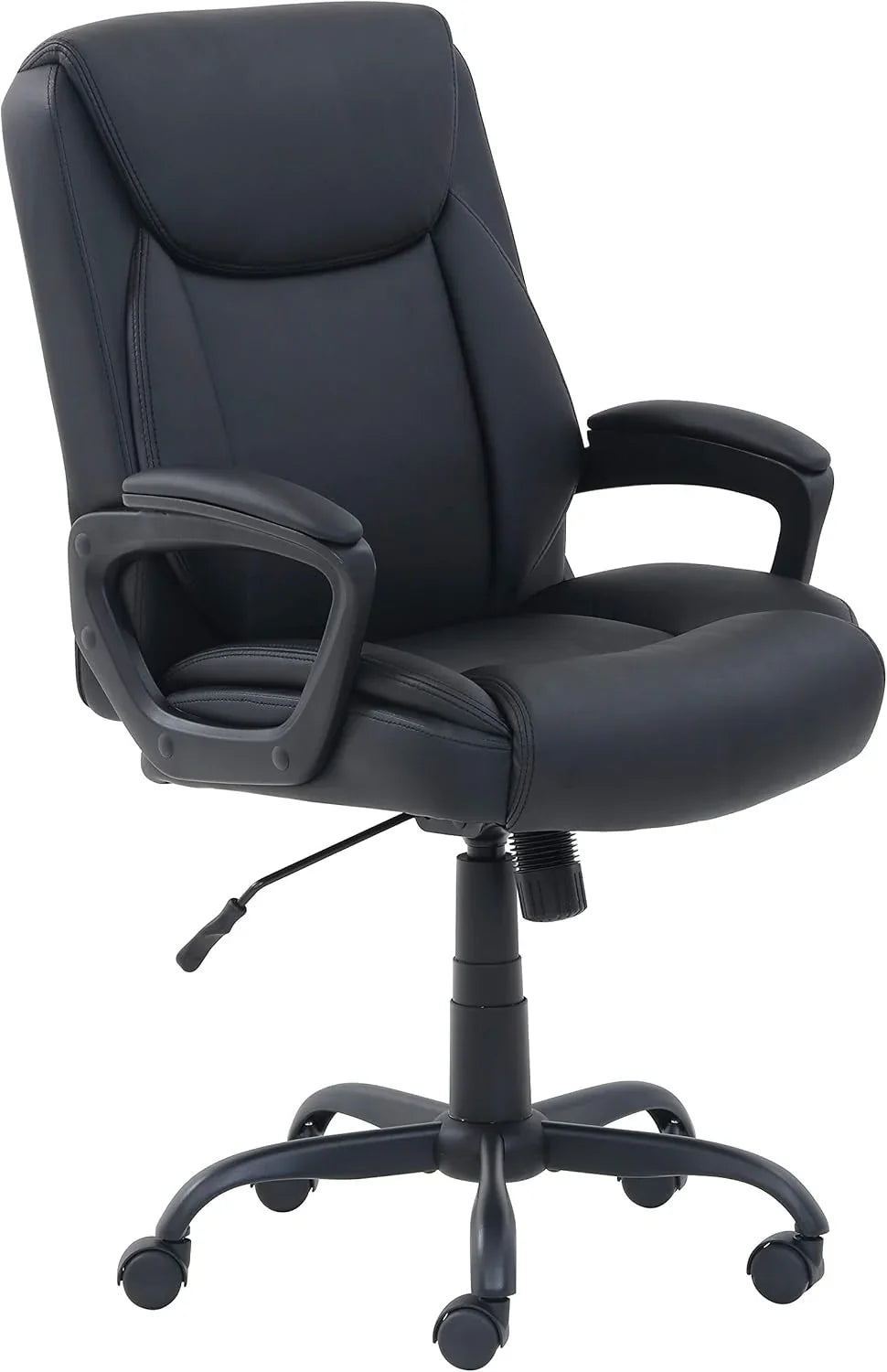 Classic PU surface, back-adjustable height office computer desk and chair, with armrests, size: 26 inches wide x 23.75 inches long x 42 inches high, black version