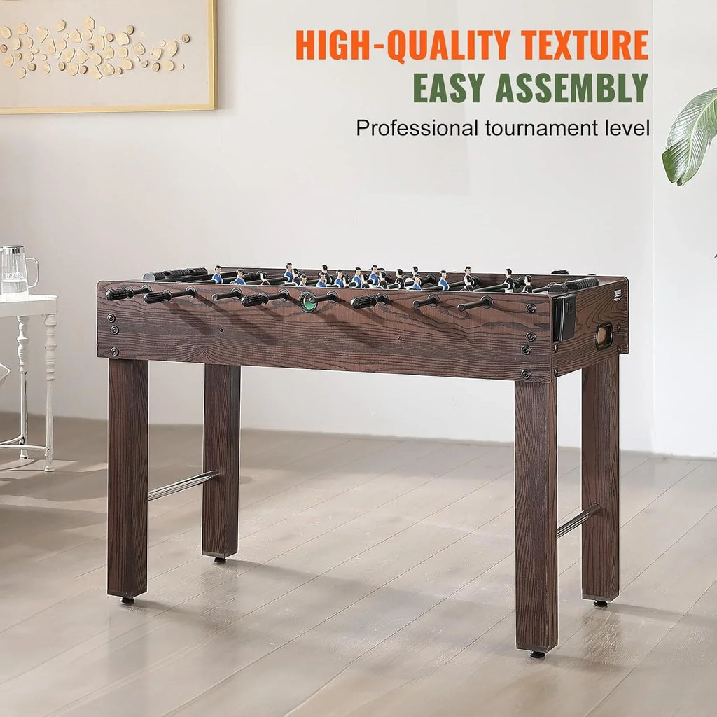 Foldable flyball table, standard size (42/48/55 inches), brown, made of plastic, metal and wood, suitable for two people to play flyball games, suitable for game room.