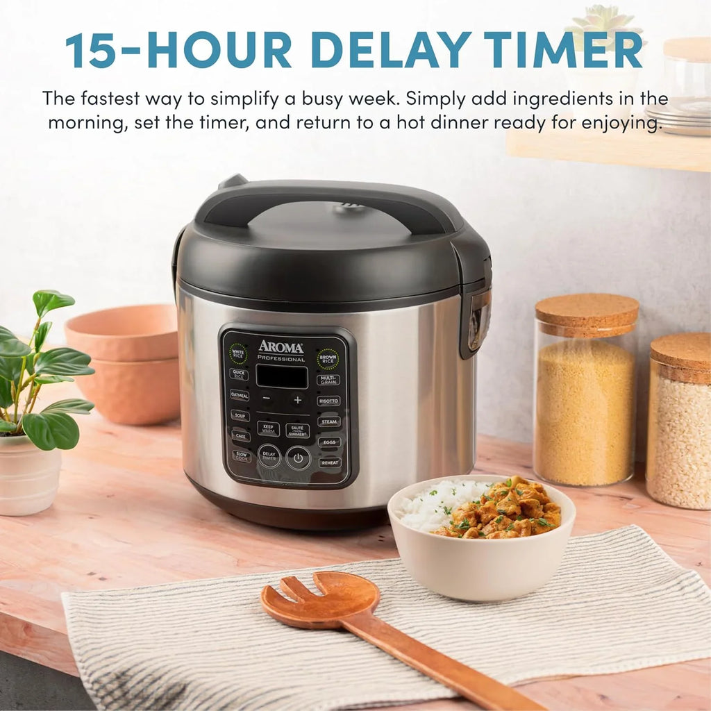 Digital rice cooker, 4 cup capacity (uncooked state) / 8 cup capacity (cooked state), steamer, multi-functional cooking pot, slow cooker, oatmeal pot, automatic insulation function, 2 gallons, stainless steel shell