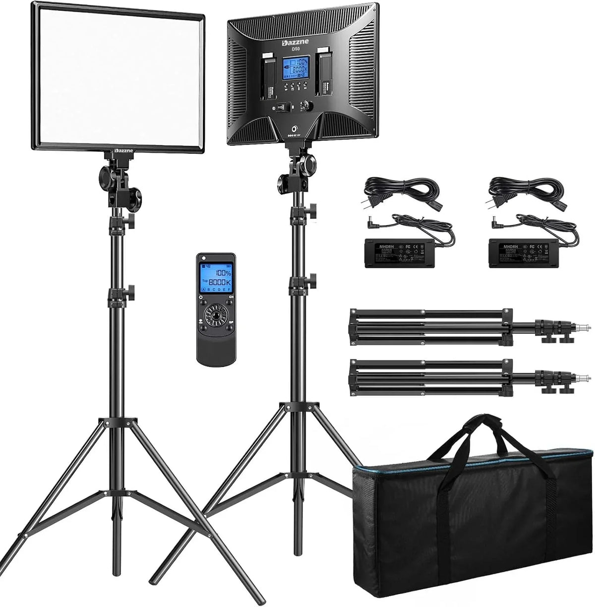 D50 LED Video Light Panel Lights 15.4", 2 Packs 45W 3000K-8000K Bi-Color Dimmable Photography Lighting, CRI 96 Videography Lighting for Video Shooting/Gaming/Live Stream/Studio/Film