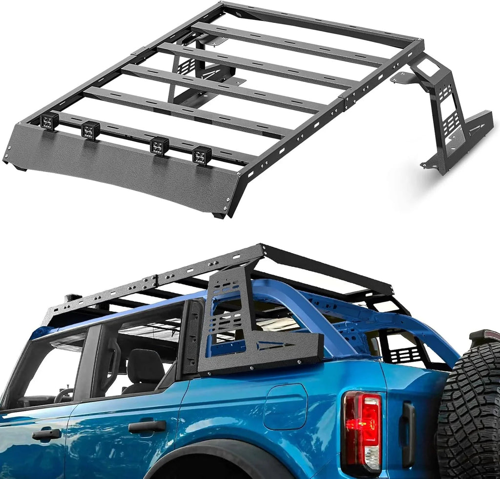 Full Size Roof Rack Cargo Basket Compatible with 2010-2024 Toyota 4Runner 5th Gen with 4 Lights, Overland Rooftop Luggage Storage Holder, Platform Style Cargo Carrier for Outdoors Gear