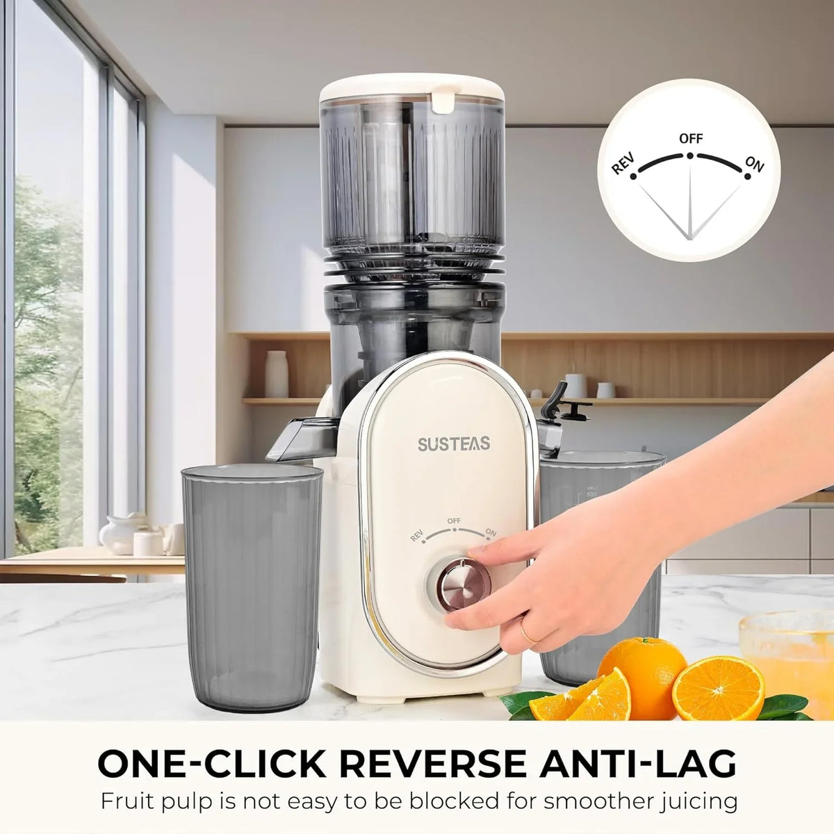 Cold press juicer, 5.3-inch feed opening, slow-speed mixing type machine, power 300 watts, capable of extracting whole fruits and vegetables, easy to clean, high juice output, white appearance