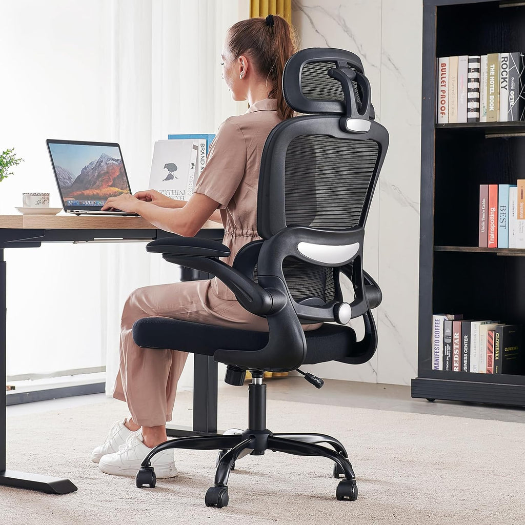 Office Chair Ergonomic Desk Chair, 330 LBS Home Mesh Office Desk Chairs with Wheels, Comfortable Gaming Chair, High Back Office Chair for Long Hours, Office Chair for Study and Work (Grey)
