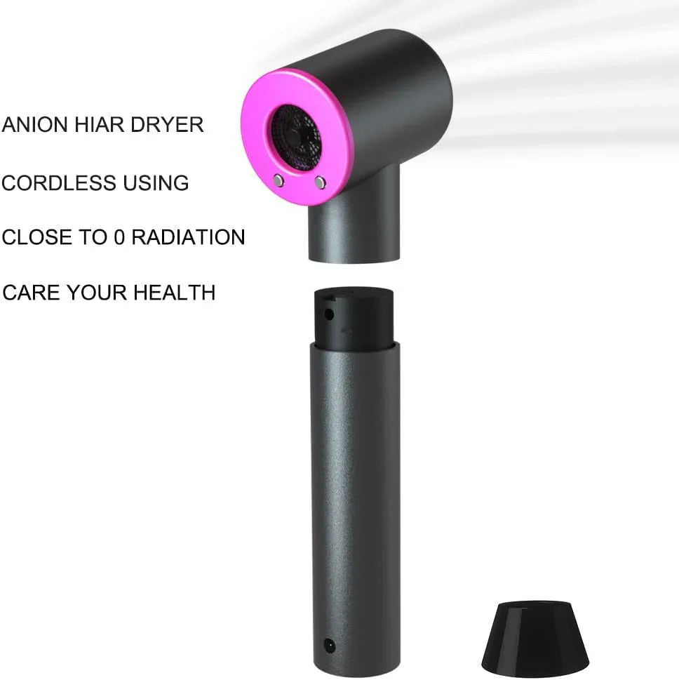 Anion Hair Dryer, Hot Air and Cold Air Available Negative Ion Cordless Hair Blower USB Output As Power Bank for Digital Charging Smart Battery Indicator Travel Hair Blower
