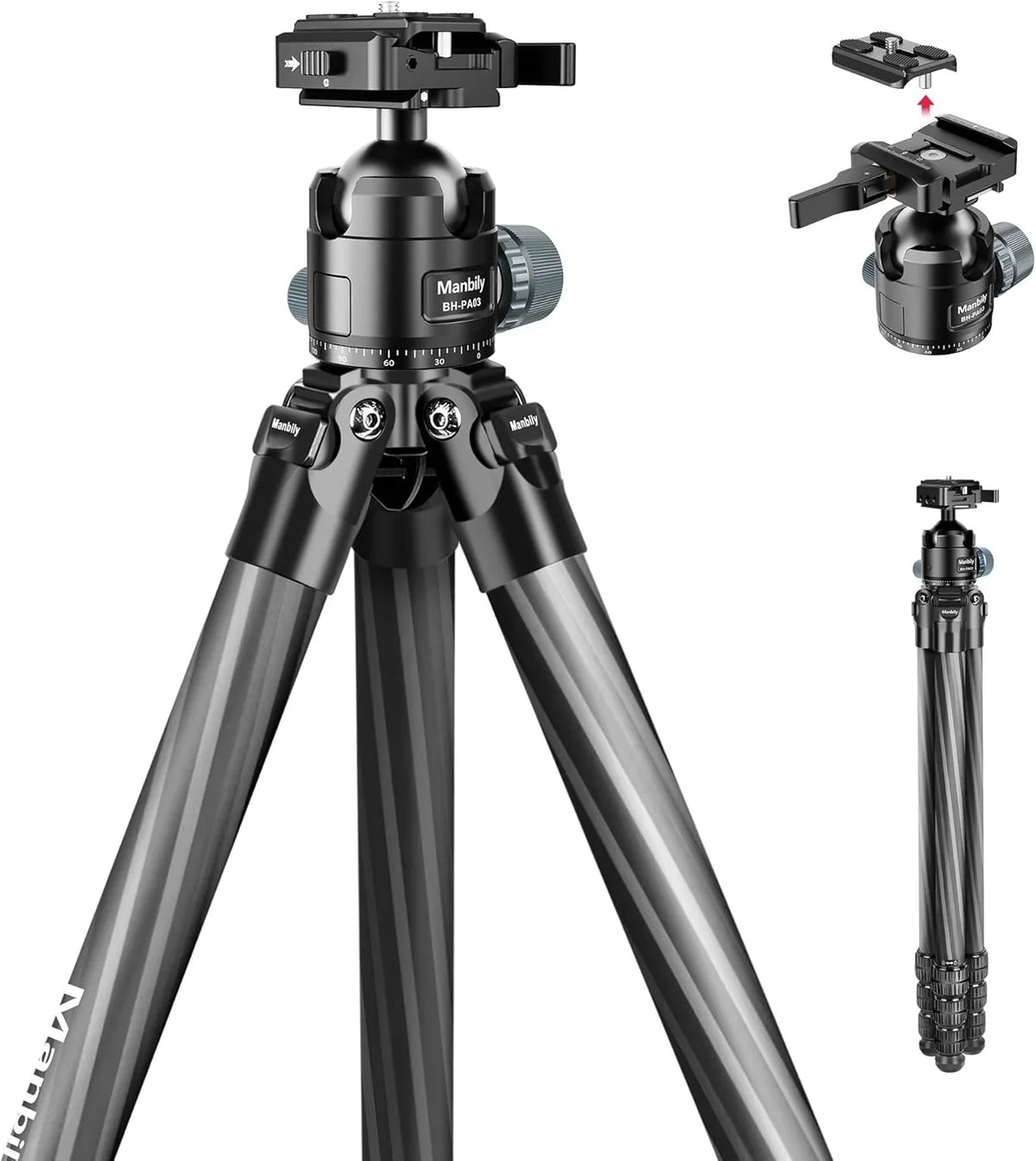 Hunting tripod, equipped with 44mm ball head and Aka Swiss and Picatinny adapters, 62.2-inch heavy-duty stable tripod, suitable for shooting, hunting and outdoor activities