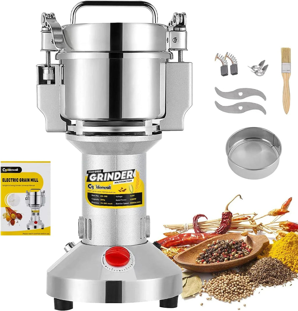 Electric Grain Grinder - Safety Enhanced Version 3600 watts - High-speed Spice and Herbal Grinder - Commercial-grade Ultra-fine Machine - Dry Grain Crusher - CE 110V (2500 grams swing type)