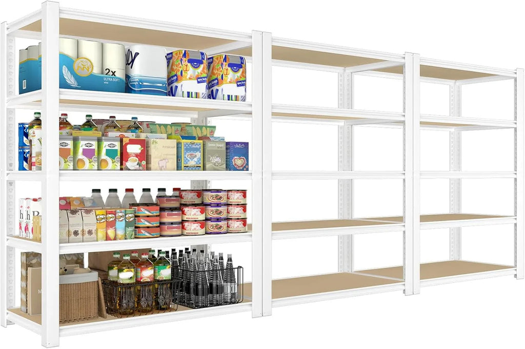 28-inch wide x 12-inch deep x 59-inch high closet storage rack - 5 layers of white metal connected shelves, adjustable heavy-duty garage shelves, practical shelf-style storage rack for kitchen storage, 4-piece set