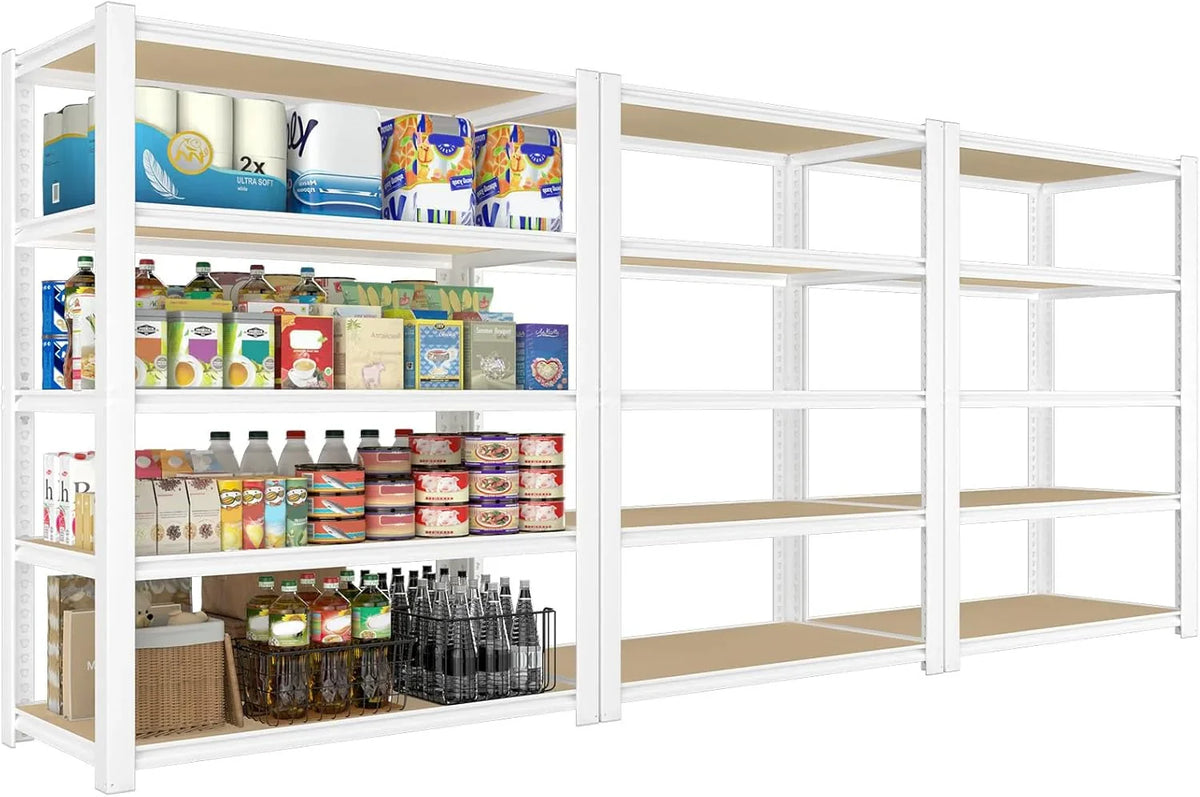 28-inch wide x 12-inch deep x 59-inch high closet storage rack - 5 layers of white metal connected shelves, adjustable heavy-duty garage shelves, practical shelf-style storage rack for kitchen storage, 4-piece set