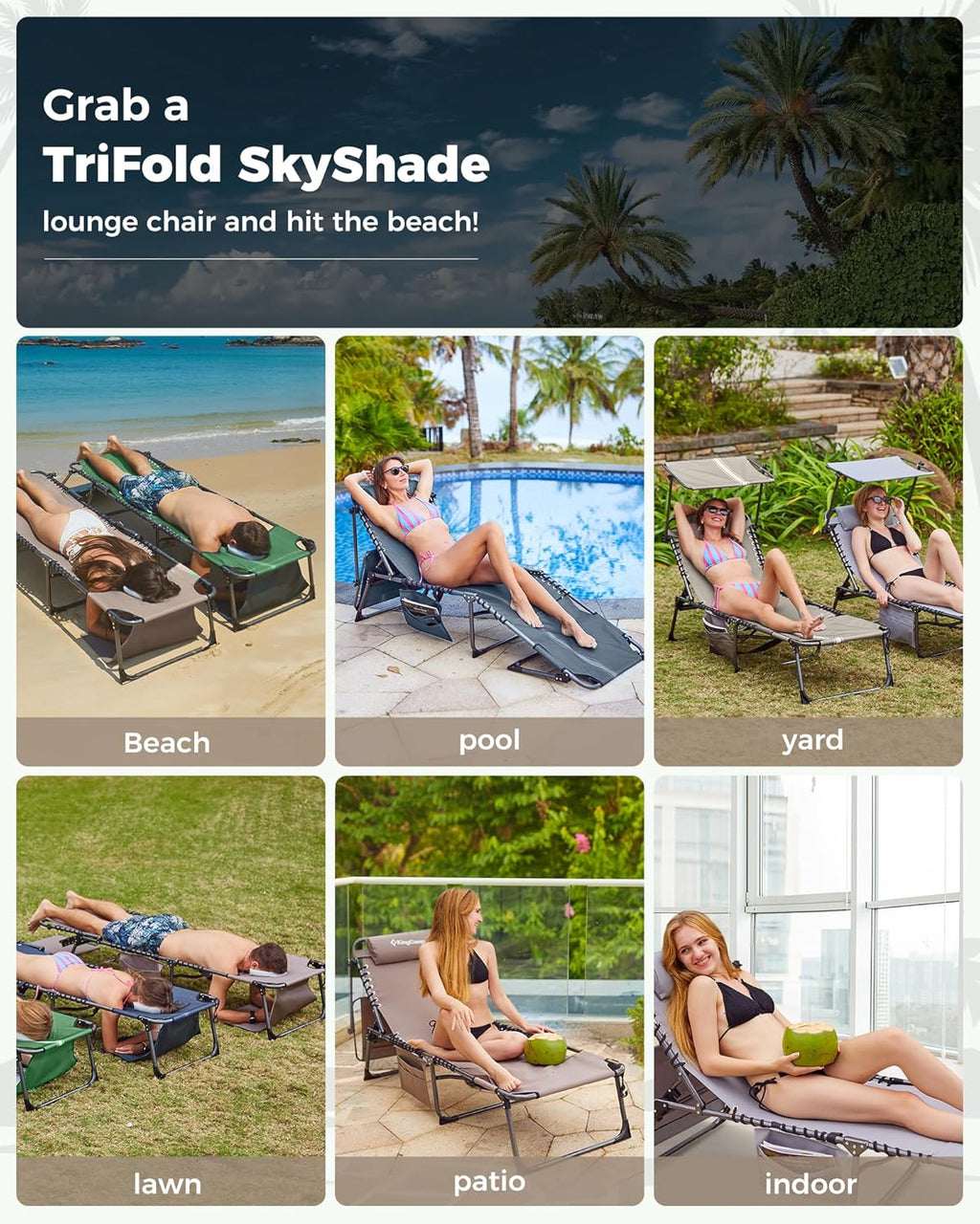 2-Seater Sun Chair with Facial Opening, Outdoor Foldable Portable Lounge Chair, Adjustable Five-Legged Folding Chair, With Sunshade, Suitable for Outdoor Beach, Gray Version