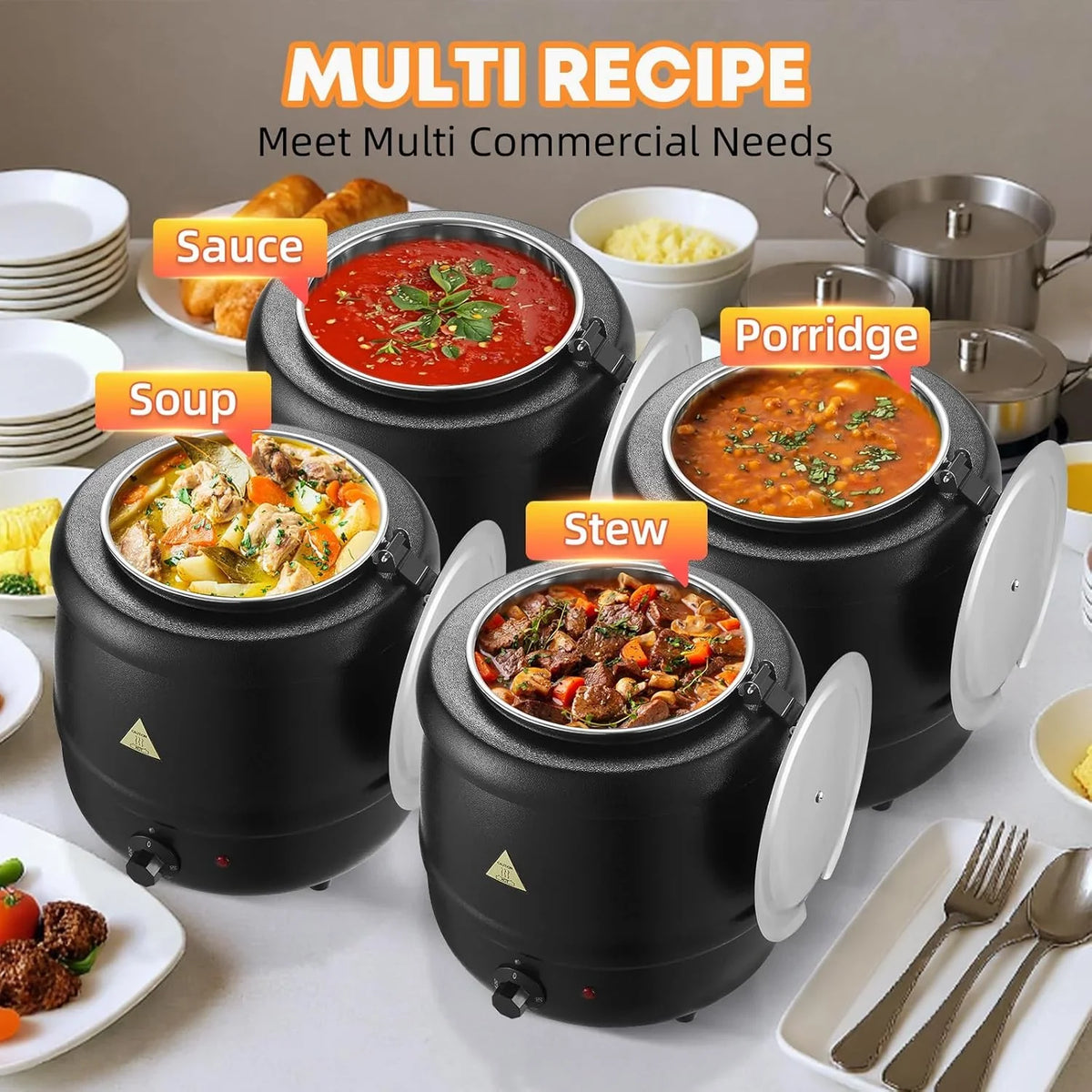Electric Chafing Dish Buffet Server Set & Commercial Soup Warmers Soup Kettle Suitable for Multifunctional Business Dining Occasions and Family Parties