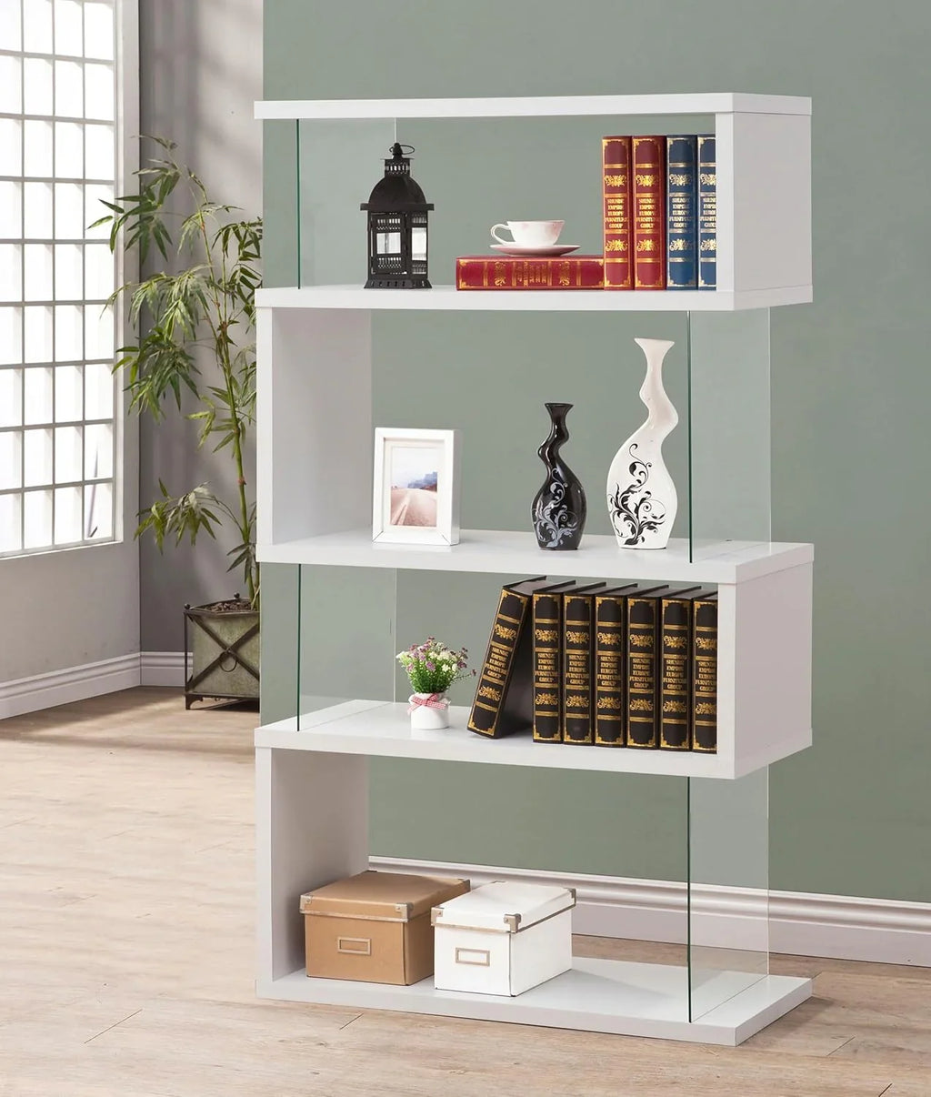 Home products company Amelier 63-inch 4-layer glass panel bookshelf in brown pine color