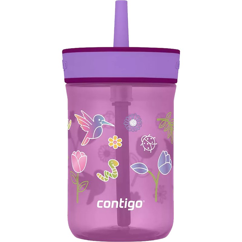 Contigo 14 oz Grape Tulips BPA-Free PLastic Straw Tumbler