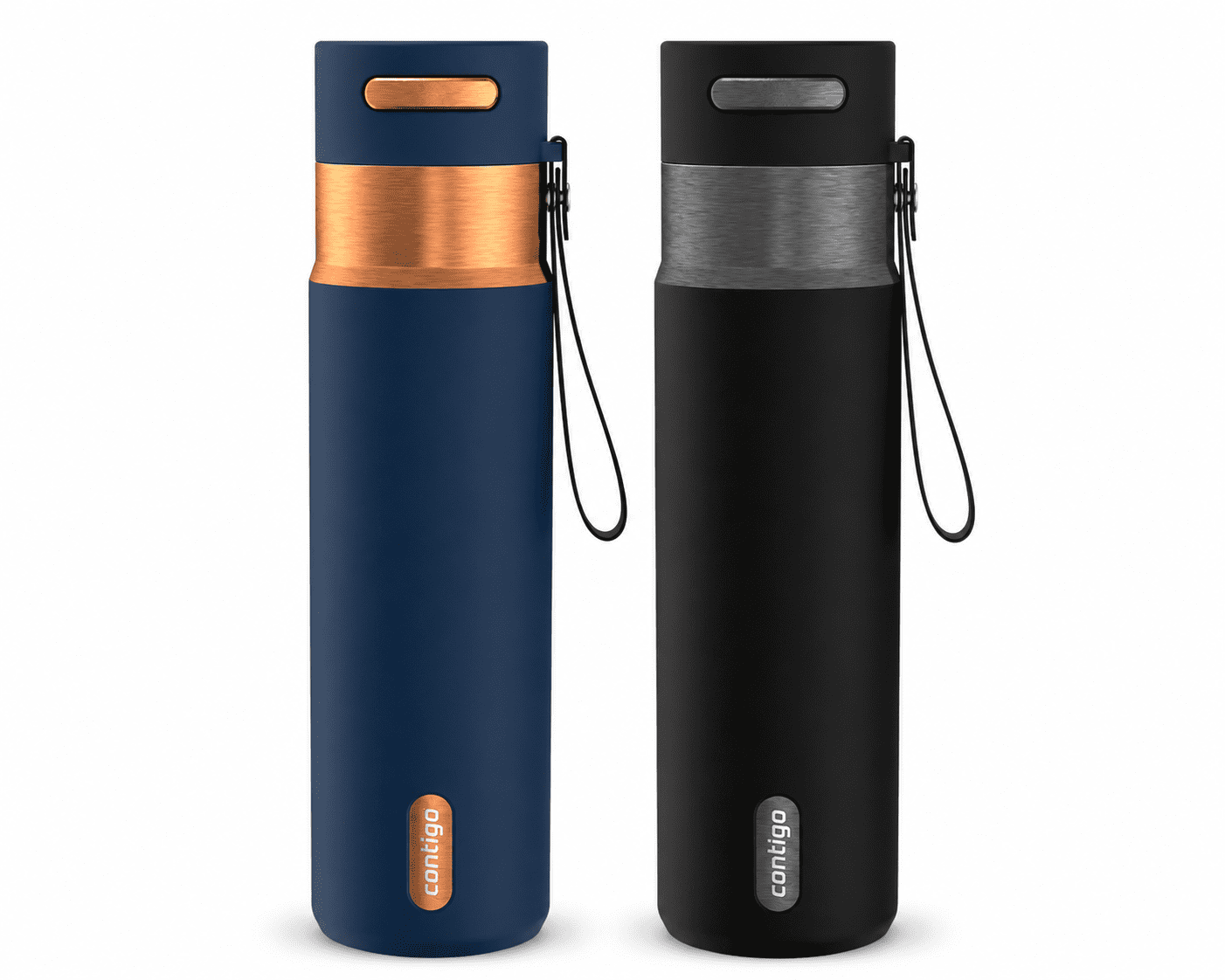 Contigo AUTOSEAL 24 oz Leakproof Water Bottle 2-Pack  Abyss Blue with Bronze & Black with Gunmetal  BPA-Free, Spill-Proof, Carry Strap, Reusable Water Bottles