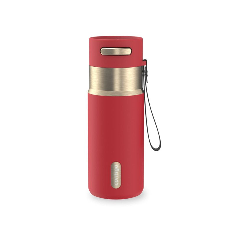 Contigo 16 oz Stainless Steel Water Bottle, Leak-Proof, Hot & Cold Insulated, Travel, Gym & Office Friendly, Carry Strap, Red/Champagne