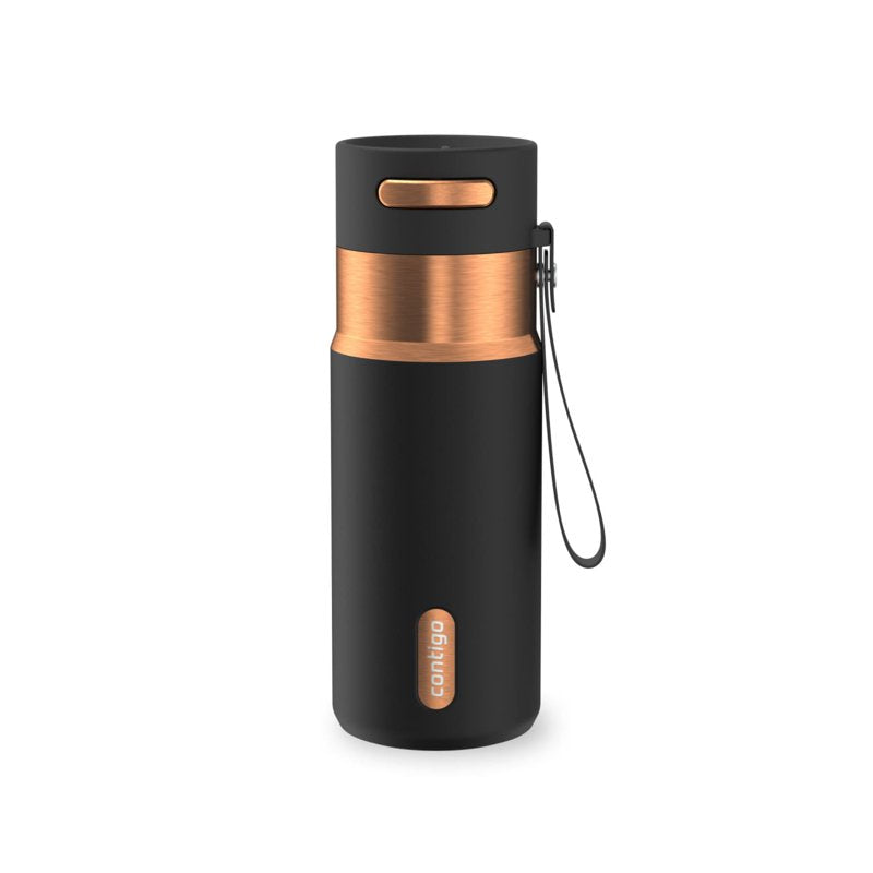 Contigo 16 oz Stainless Steel Water Bottle, Leak-Proof, Hot & Cold Insulated, Travel, Gym & Office Friendly, Carry Strap, Black/Bronze
