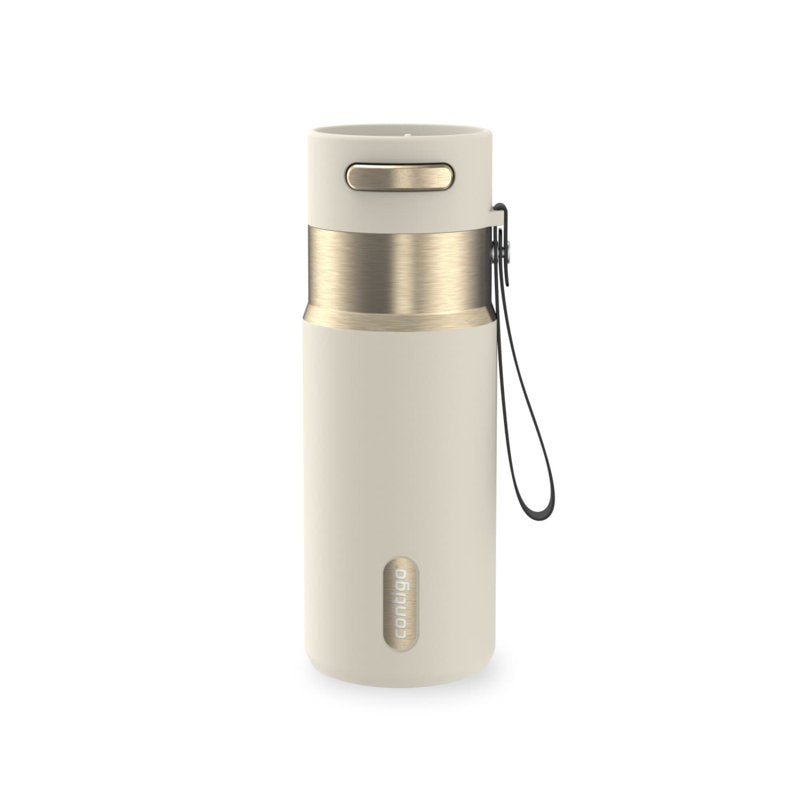 Contigo 16 oz Stainless Steel Water Bottle, Leak-Proof, Hot & Cold Insulated, Travel, Gym & Office Friendly, Carry Strap, Cream/Champagne