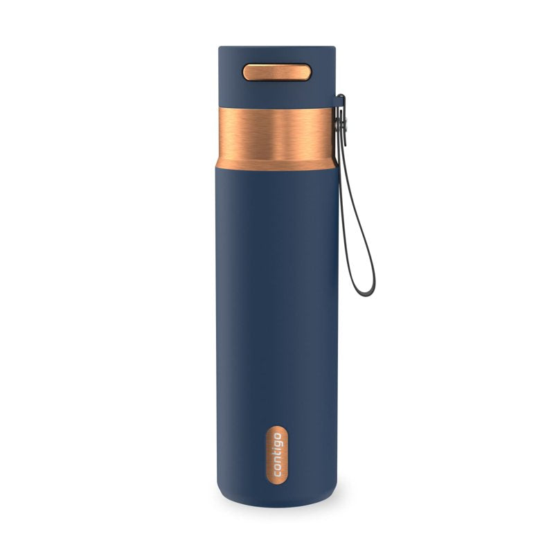 Contigo 24 oz Stainless Steel Leak-Proof Insulated Water Bottle with Carry Strap, Blue/Bronze