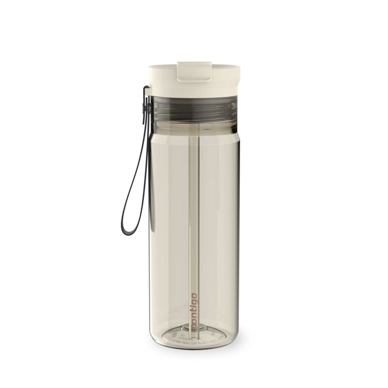 Contigo DualSip Leakproof Plastic Reusable Water Bottle with Carrying Strap, Cream/Clear, 24 oz