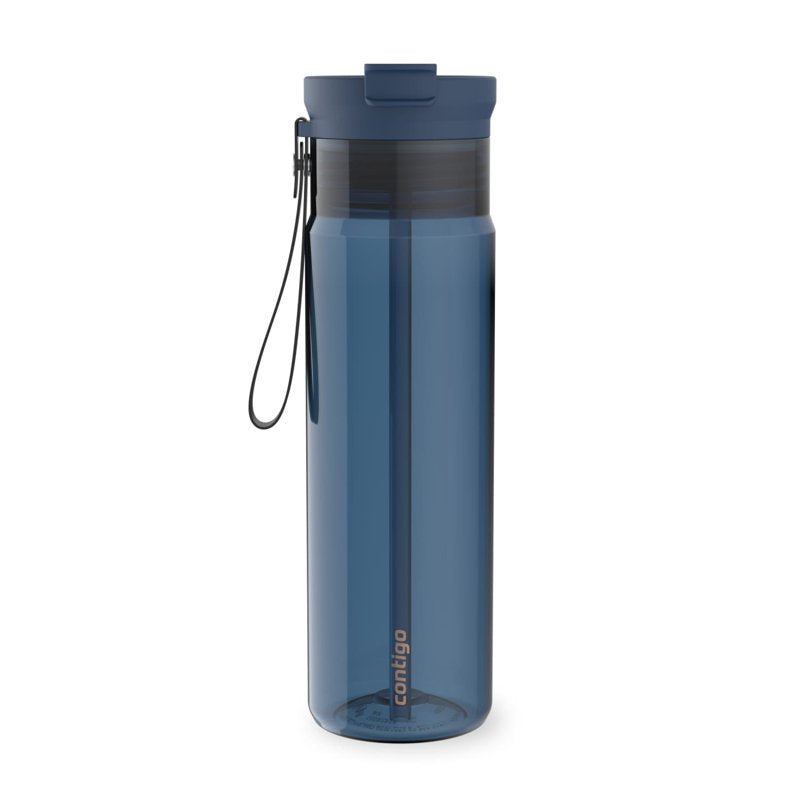 Contigo 28 oz Plastic Water Bottle Tumbler with Straw – DualSip Leak-Proof Reusable Water Bottle, Spill-Proof for Bags, Carry Strap, Blue/Clear